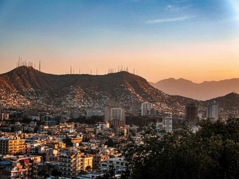 A view over Kabul, Afghanistan’s largest city and political center, surrounded by mountain ranges.