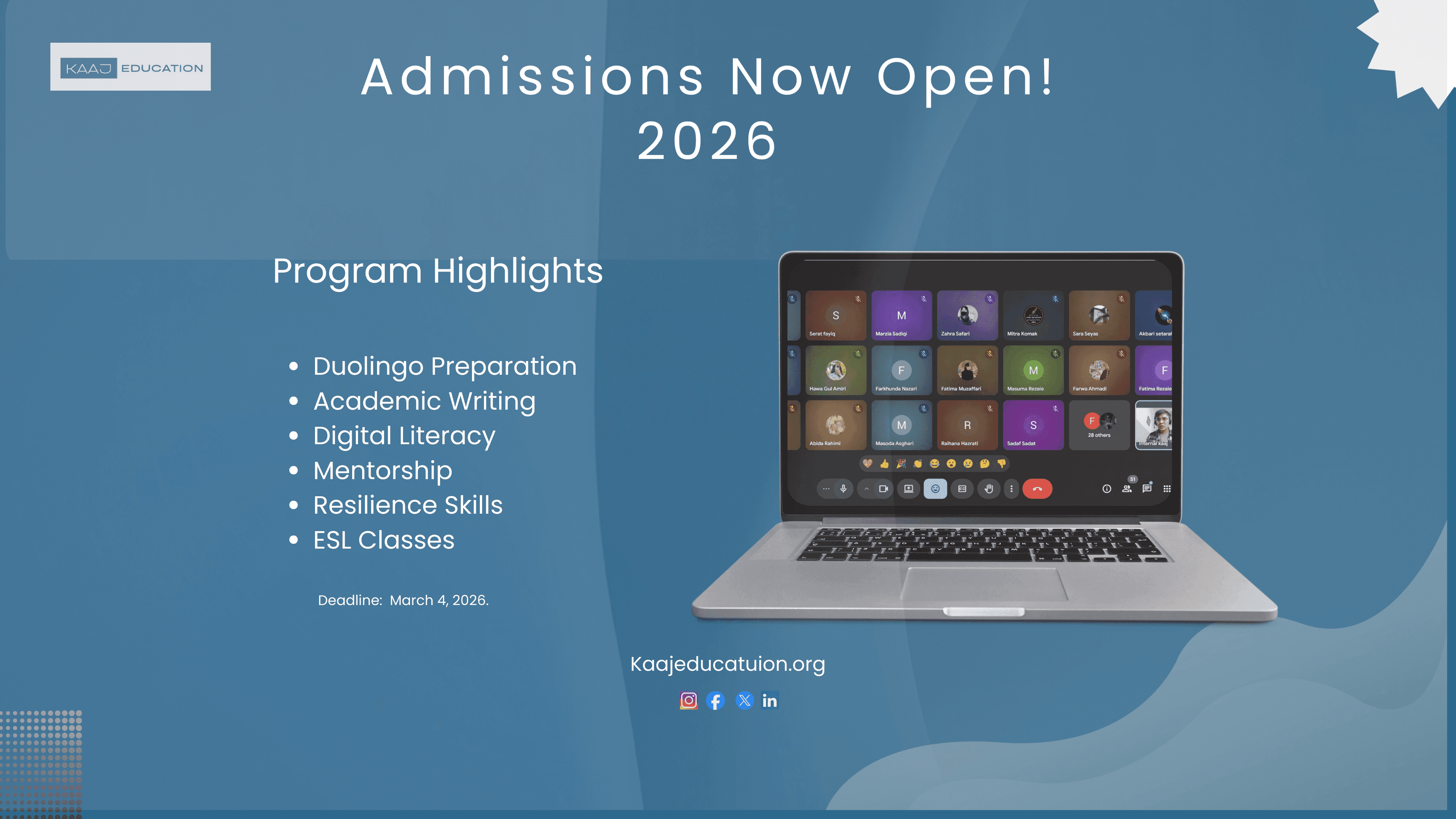 Admissions Now Open, Kaaj Girls to Uni 2026